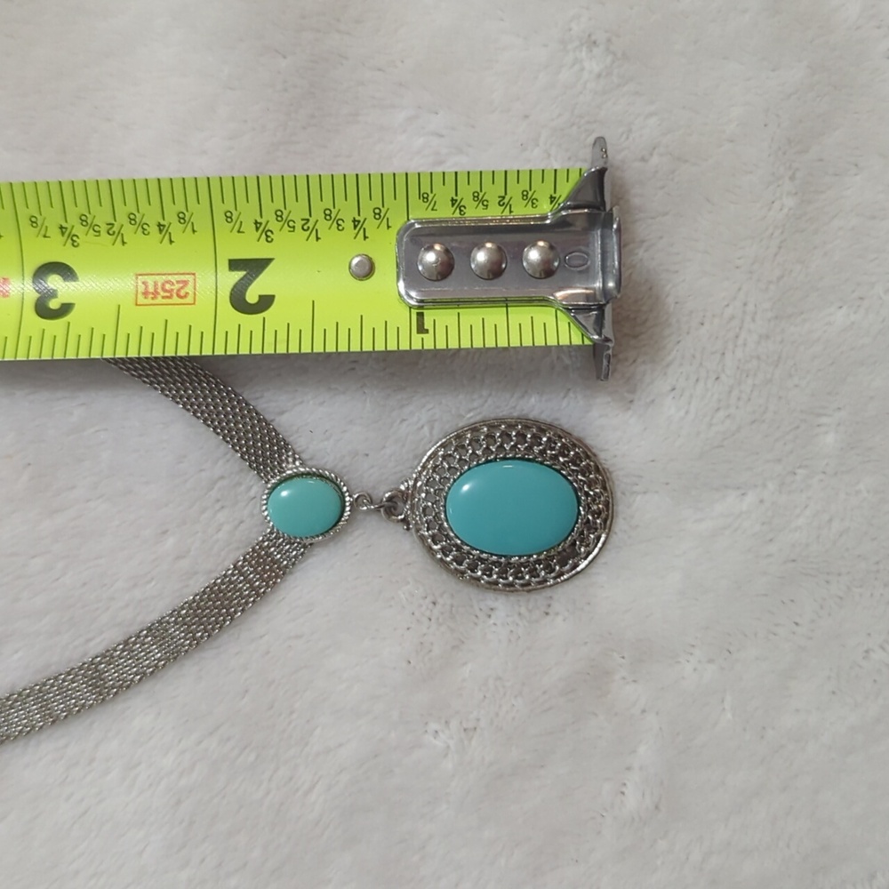 Vintage Park Lane Silver Tone Mesh Choker Necklace & Turquoise Pendant - Picture 8 of 8